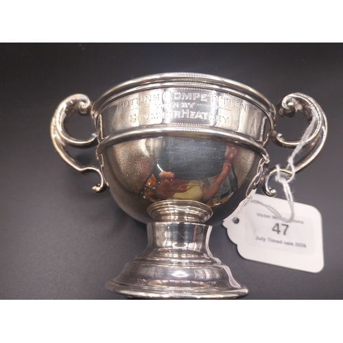 47 - Silver trophy. Hallmarked Dublin.  {9 cm H  x 12 cm W}. Wt: 79.5 grms.