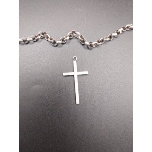 49 - Silver chain with cross stamped. Wt: 15.6 grms.