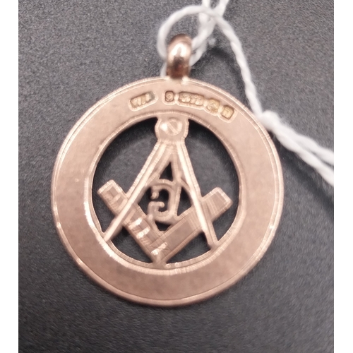 56 - 9 ct rose gold Masonic medal.  Hallmarked in Birmingham Goldsmith W. A.