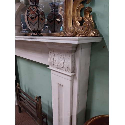 3 - Irish William IV statutory Carrera marble fire surround decorated with carved shell and acanthus lea... 