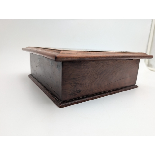 10 - 19th C. Irish  Killarney wood arbutus and marquetry box inlaid with Shamrocks and vignette of Muckro... 