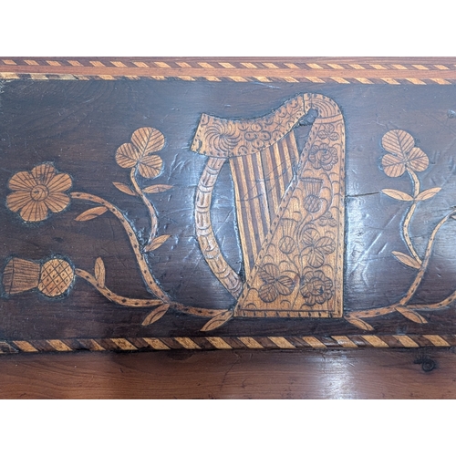 11 - 19th C. Irish Killarney wood arbutus and marquetry box inlaid with Shamrocks and vignette with Harp ... 