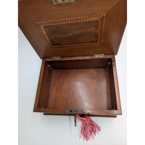 11 - 19th C. Irish Killarney wood arbutus and marquetry box inlaid with Shamrocks and vignette with Harp ... 
