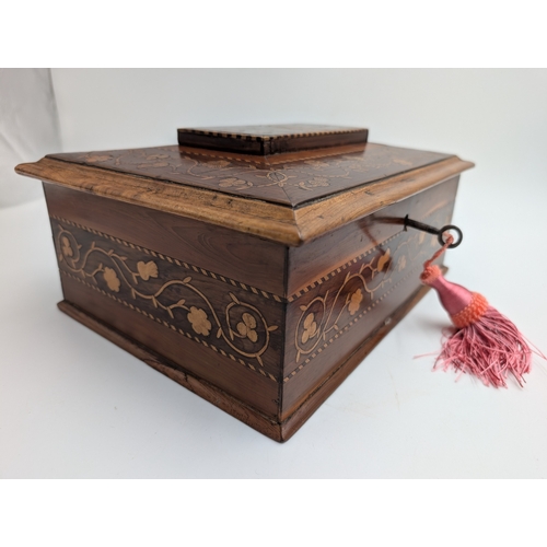 11 - 19th C. Irish Killarney wood arbutus and marquetry box inlaid with Shamrocks and vignette with Harp ... 