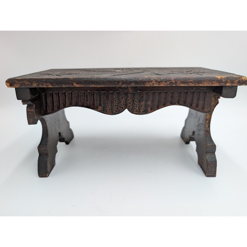 115 - 19th C. Irish scumbled pine miniature table. {14 cm H x 30 cm W x 15 cm D}.