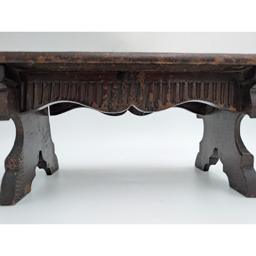 115 - 19th C. Irish scumbled pine miniature table. {14 cm H x 30 cm W x 15 cm D}.