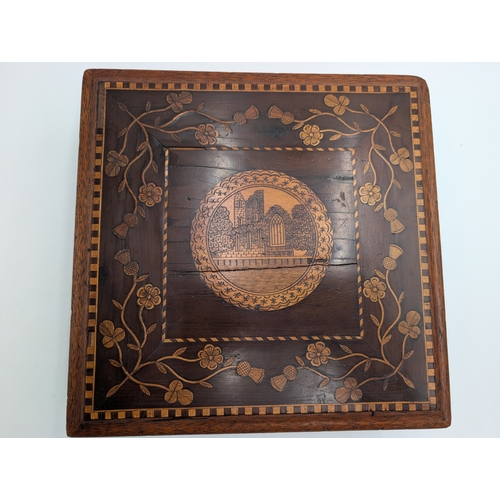 12 - 19th C. Irish Killarney wood arbutus and marquetry box  inlaid with Shamrocks, Thistles and Roses an... 