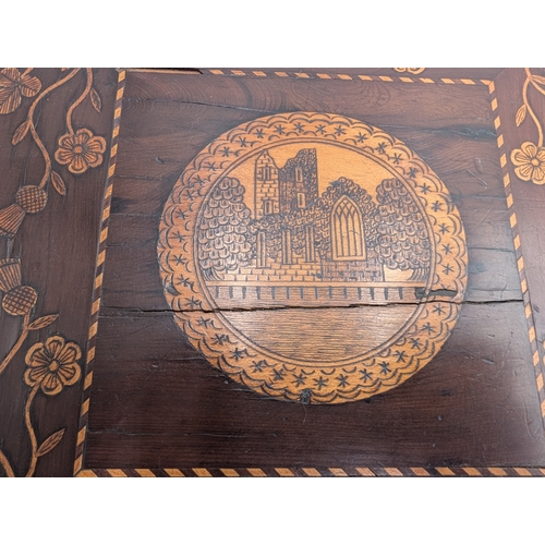 12 - 19th C. Irish Killarney wood arbutus and marquetry box  inlaid with Shamrocks, Thistles and Roses an... 
