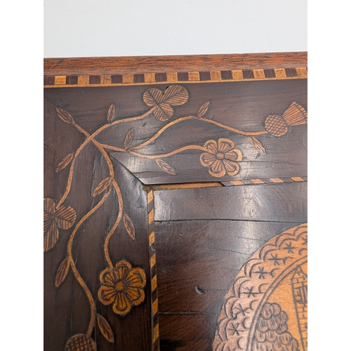 12 - 19th C. Irish Killarney wood arbutus and marquetry box  inlaid with Shamrocks, Thistles and Roses an... 