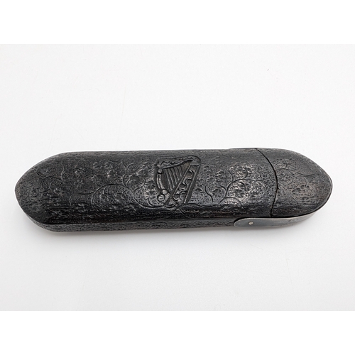 15 - Collection of nine pieces of 19th C. Irish bog oak including calendars, pin tray and Bridge counter.... 