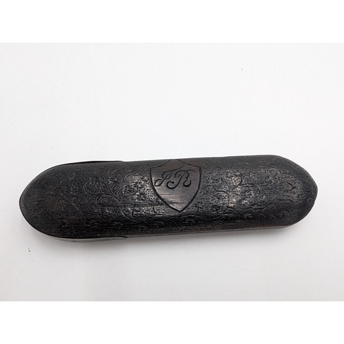 15 - Collection of nine pieces of 19th C. Irish bog oak including calendars, pin tray and Bridge counter.... 