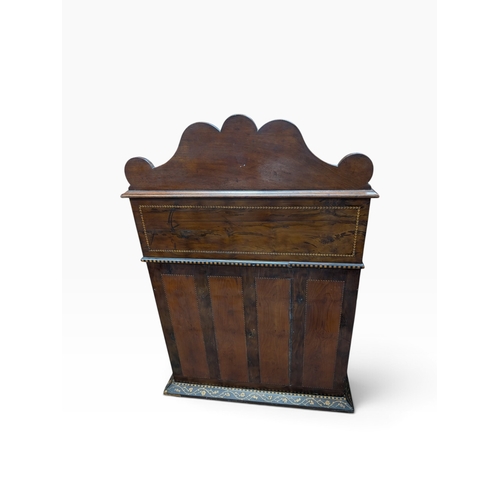 206 - 19th. C. Irish Killarney wood arbutus and marquetry davenport the raised panel back inlaid with a ce... 