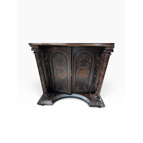 206 - 19th. C. Irish Killarney wood arbutus and marquetry davenport the raised panel back inlaid with a ce... 