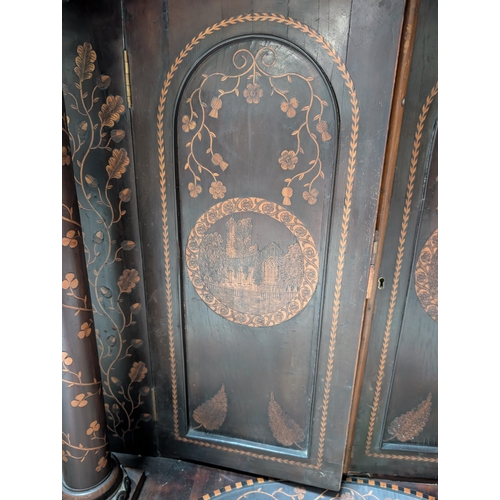 206 - 19th. C. Irish Killarney wood arbutus and marquetry davenport the raised panel back inlaid with a ce... 