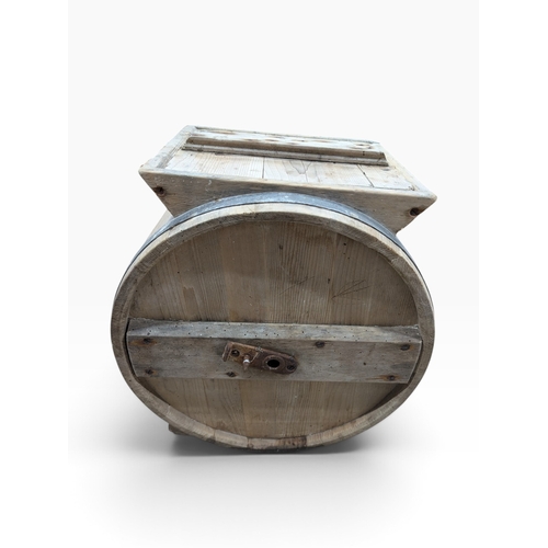 207 - 19th C. Irish pine metal bound butter churn. {48 cm H x 43 cm W x 34 cm D}.