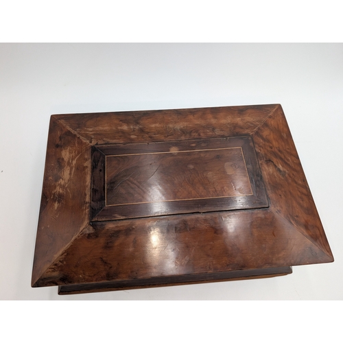 23 - 19th C. Irish Killarney wood inlaid sewing box with label Neatte Maker Killarney.  {12 cm H x 33 cm ... 