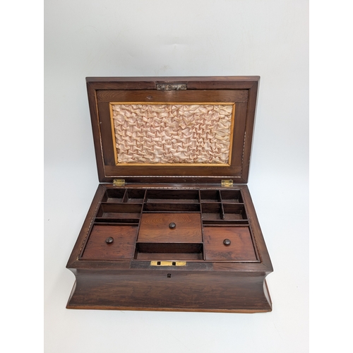 23 - 19th C. Irish Killarney wood inlaid sewing box with label Neatte Maker Killarney.  {12 cm H x 33 cm ... 