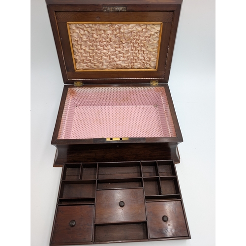 23 - 19th C. Irish Killarney wood inlaid sewing box with label Neatte Maker Killarney.  {12 cm H x 33 cm ... 