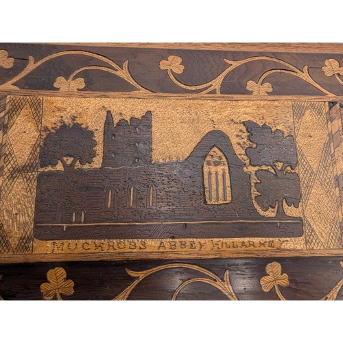24 - 19th C. Irish Killarney wood arbutus and marquetry jewellery box, the lid inlaid with  Shamrocks and... 