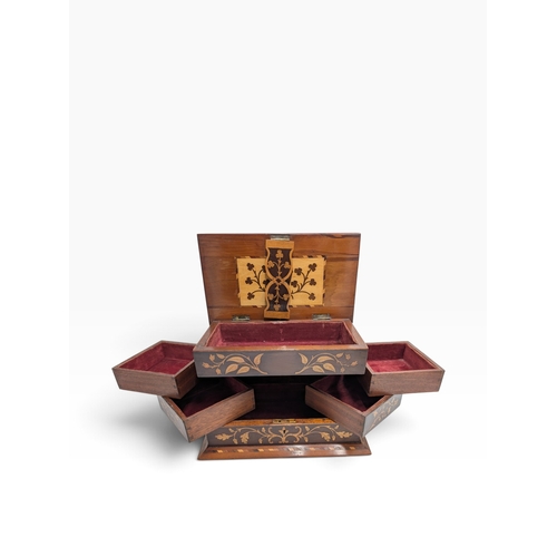 24 - 19th C. Irish Killarney wood arbutus and marquetry jewellery box, the lid inlaid with  Shamrocks and... 