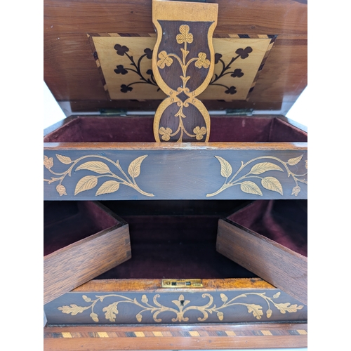 24 - 19th C. Irish Killarney wood arbutus and marquetry jewellery box, the lid inlaid with  Shamrocks and... 