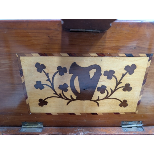 24 - 19th C. Irish Killarney wood arbutus and marquetry jewellery box, the lid inlaid with  Shamrocks and... 