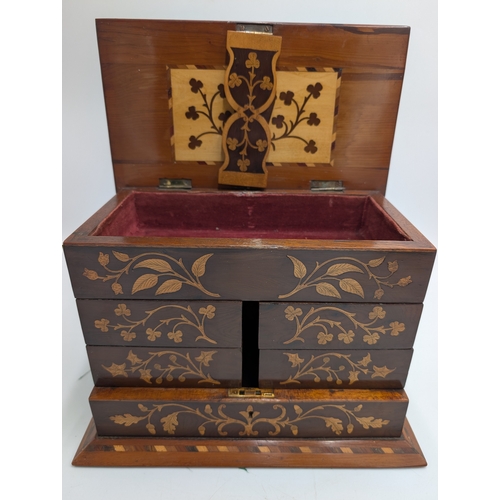 24 - 19th C. Irish Killarney wood arbutus and marquetry jewellery box, the lid inlaid with  Shamrocks and... 