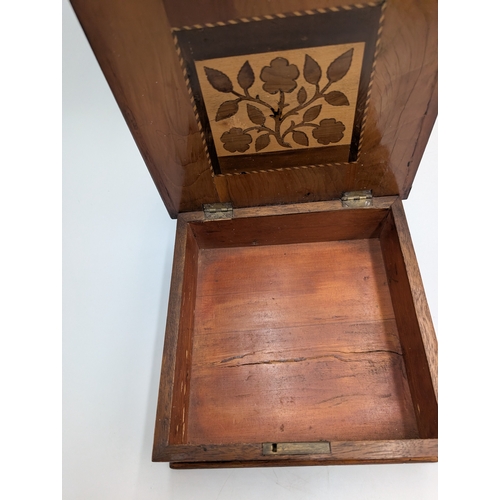 25 - 19th C. Irish Killarney wood arbutus and marquetry box the lid inlaid with Ivy Leaf and vignette of ... 