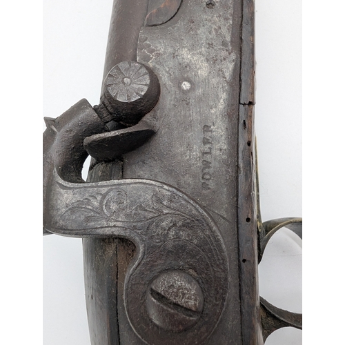 26 - 19th C. Irish percussion capped blunderbuss with original ramrod by Fowler stamped DU-319.