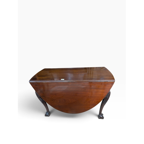 27 - Irish Georgian mahogany double drop leaf table, raised on cabriole leg with carved knee and claw and... 