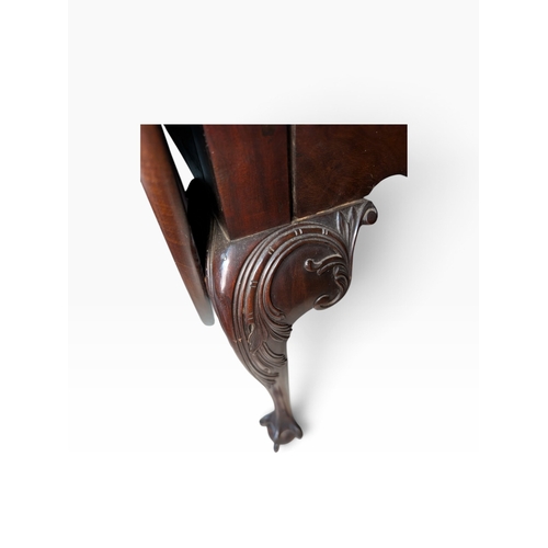 27 - Irish Georgian mahogany double drop leaf table, raised on cabriole leg with carved knee and claw and... 