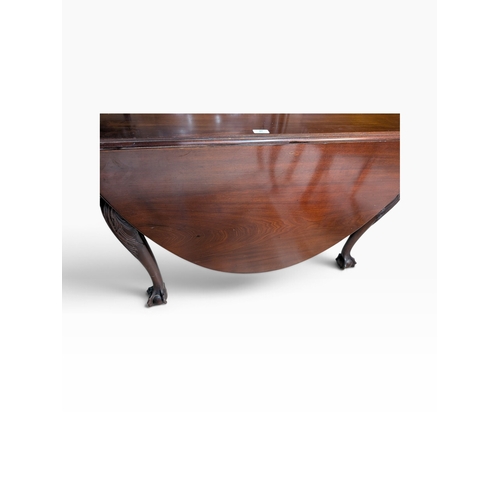 27 - Irish Georgian mahogany double drop leaf table, raised on cabriole leg with carved knee and claw and... 