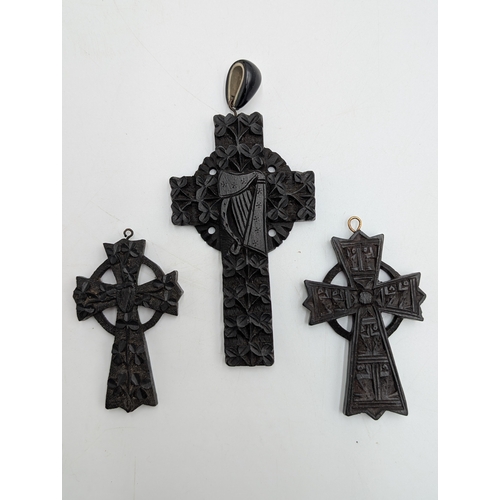 29 - Nine pieces of 19th C. Irish bog oak jewellery including three brooches, three bracelets and three c... 