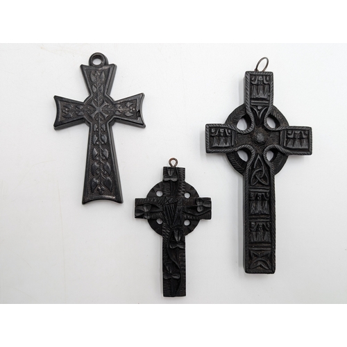30 - Nine pieces of 19th C. Irish bog oak jewellery including three brooches, three bracelets and three c... 