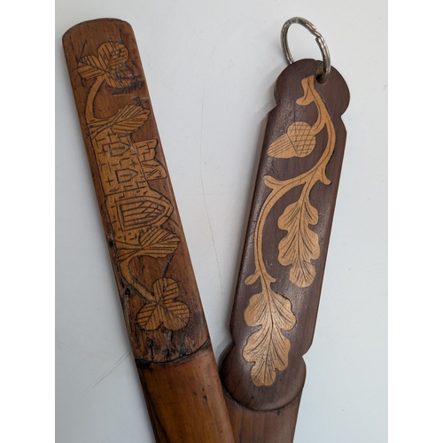 31 - Two 19th C. Irish Killarney wood arbutus and marquetry  page turners inlaid with Shamrocks and Ivy L... 