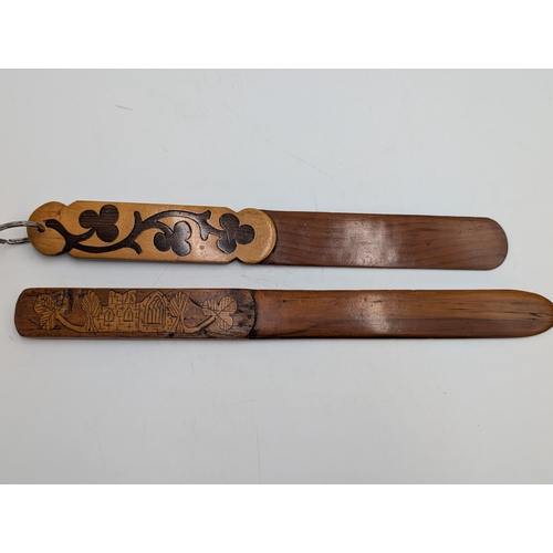 31 - Two 19th C. Irish Killarney wood arbutus and marquetry  page turners inlaid with Shamrocks and Ivy L... 