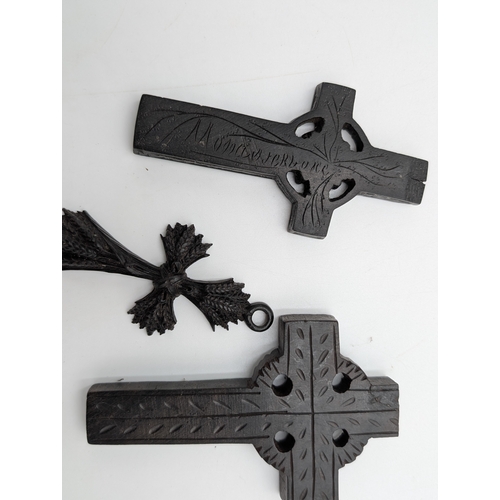 32 - Nine pieces of 19th C. Irish bog oak jewellery including three brooches, three bracelets and three c... 