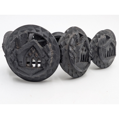 32 - Nine pieces of 19th C. Irish bog oak jewellery including three brooches, three bracelets and three c... 