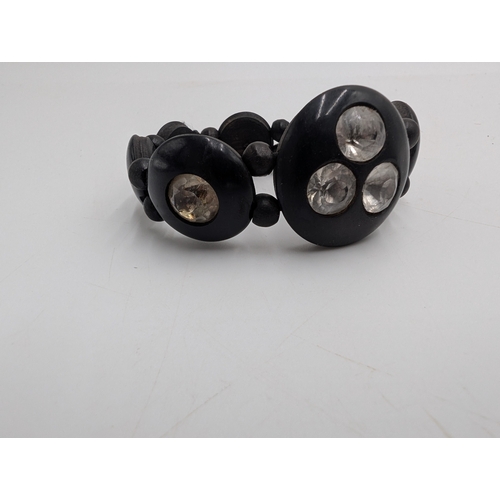 33 - Nine pieces of 19th C. Irish bog oak jewellery including three brooches, three bracelets and three c... 