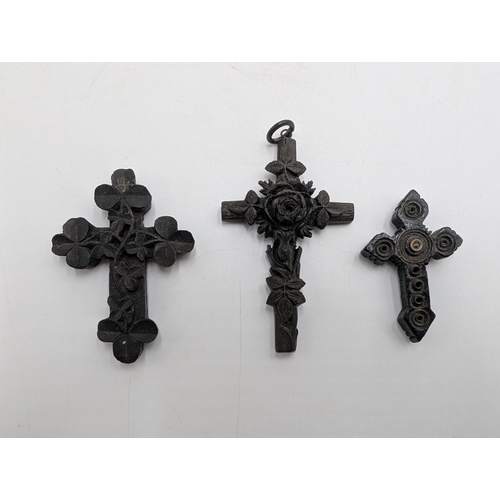 33 - Nine pieces of 19th C. Irish bog oak jewellery including three brooches, three bracelets and three c... 
