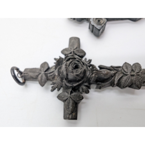 33 - Nine pieces of 19th C. Irish bog oak jewellery including three brooches, three bracelets and three c... 