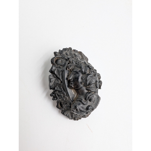 34 - 19th C. Irish bog oak necklace, Shamrock bracelet and brooch.