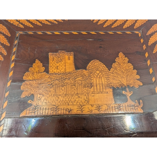4 - 19th C. Irish Killarney wood arbutus and marquetry box inlaid with ferns and Shamrocks and vignette ... 