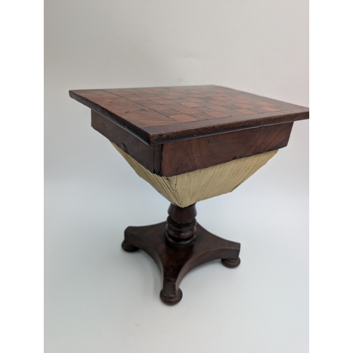 44 - 19th C. Irish Killarney wood arbutus and marquetry Apprentice piece Games box in the form of a sewin... 