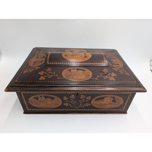 45 - 19th C. Irish Killarney wood arbutus and marquetry  box inlaid with Shamrocks  and oval vignettes of... 