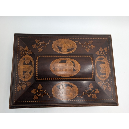 45 - 19th C. Irish Killarney wood arbutus and marquetry  box inlaid with Shamrocks  and oval vignettes of... 