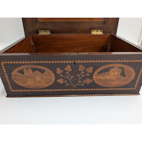 45 - 19th C. Irish Killarney wood arbutus and marquetry  box inlaid with Shamrocks  and oval vignettes of... 