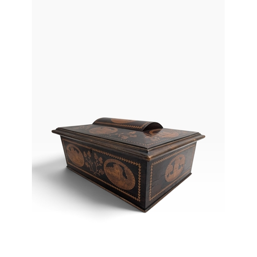 45 - 19th C. Irish Killarney wood arbutus and marquetry  box inlaid with Shamrocks  and oval vignettes of... 