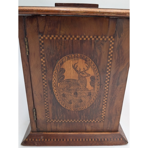 50 - 19th C. Irish Killarney wood arbutus and marquetry jewellery box inlaid with vignettes of Muckross A... 