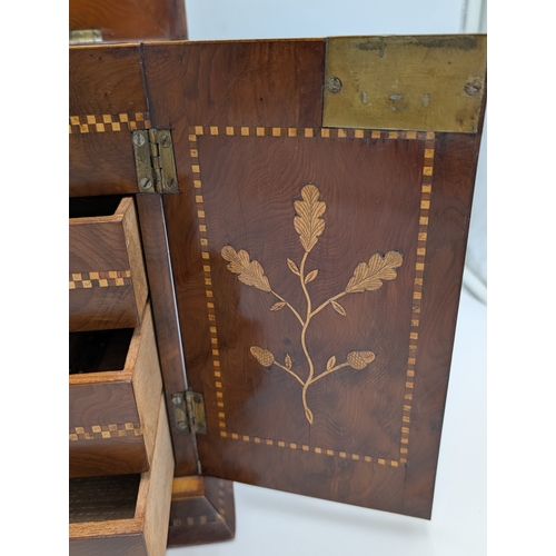 50 - 19th C. Irish Killarney wood arbutus and marquetry jewellery box inlaid with vignettes of Muckross A... 